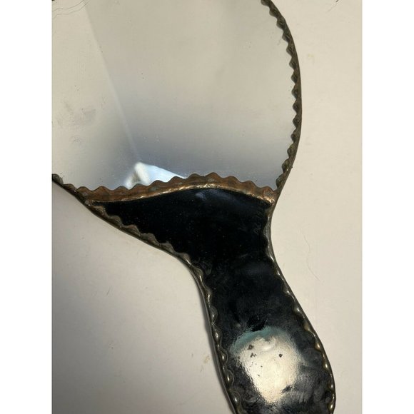 Vintage Stained Glass Hand Vanity Mirror Tulip green yellow Calla lily Black - Picture 4 of 5